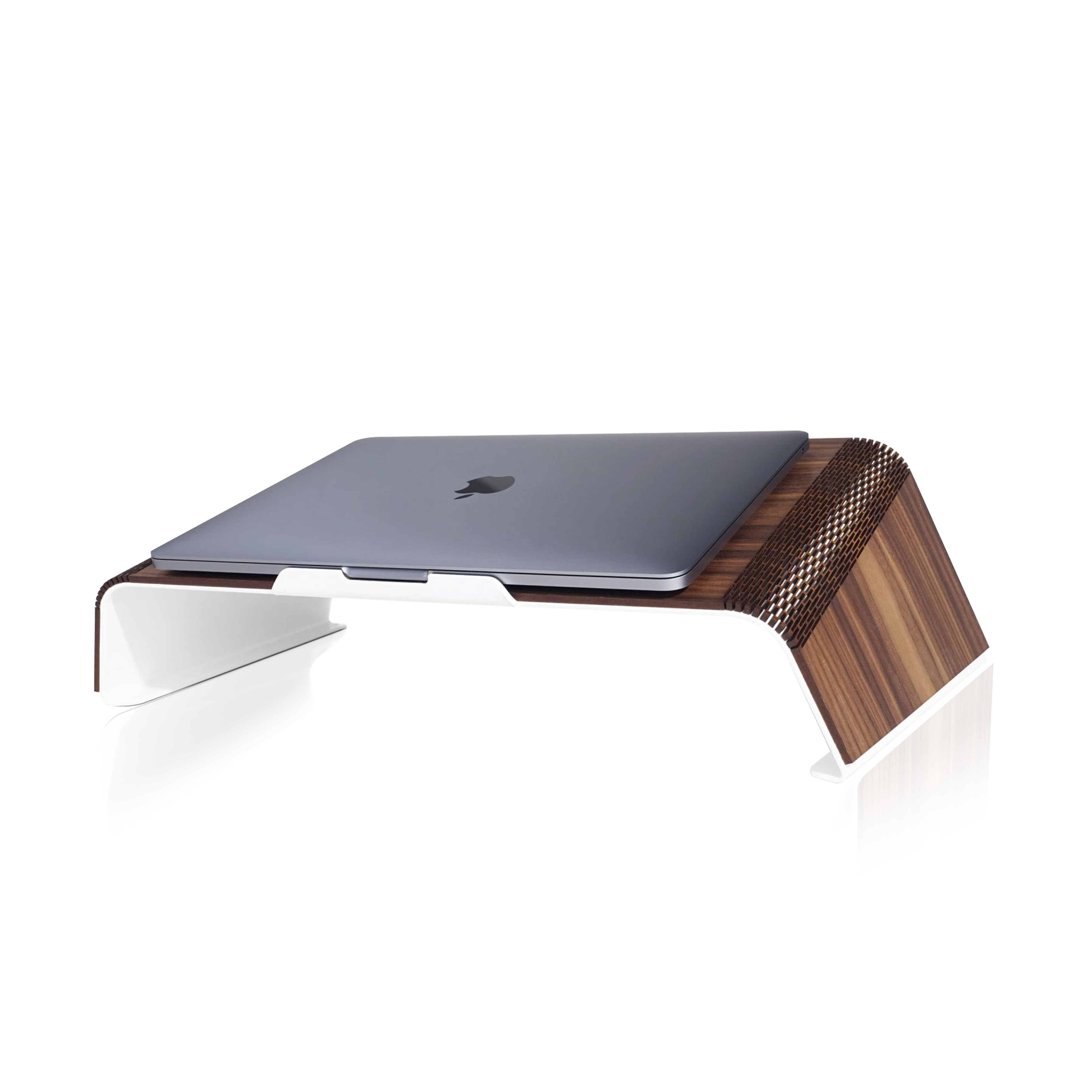 Macbook stand houten look duurzaam en milieuvriendelijk handgemaakt.