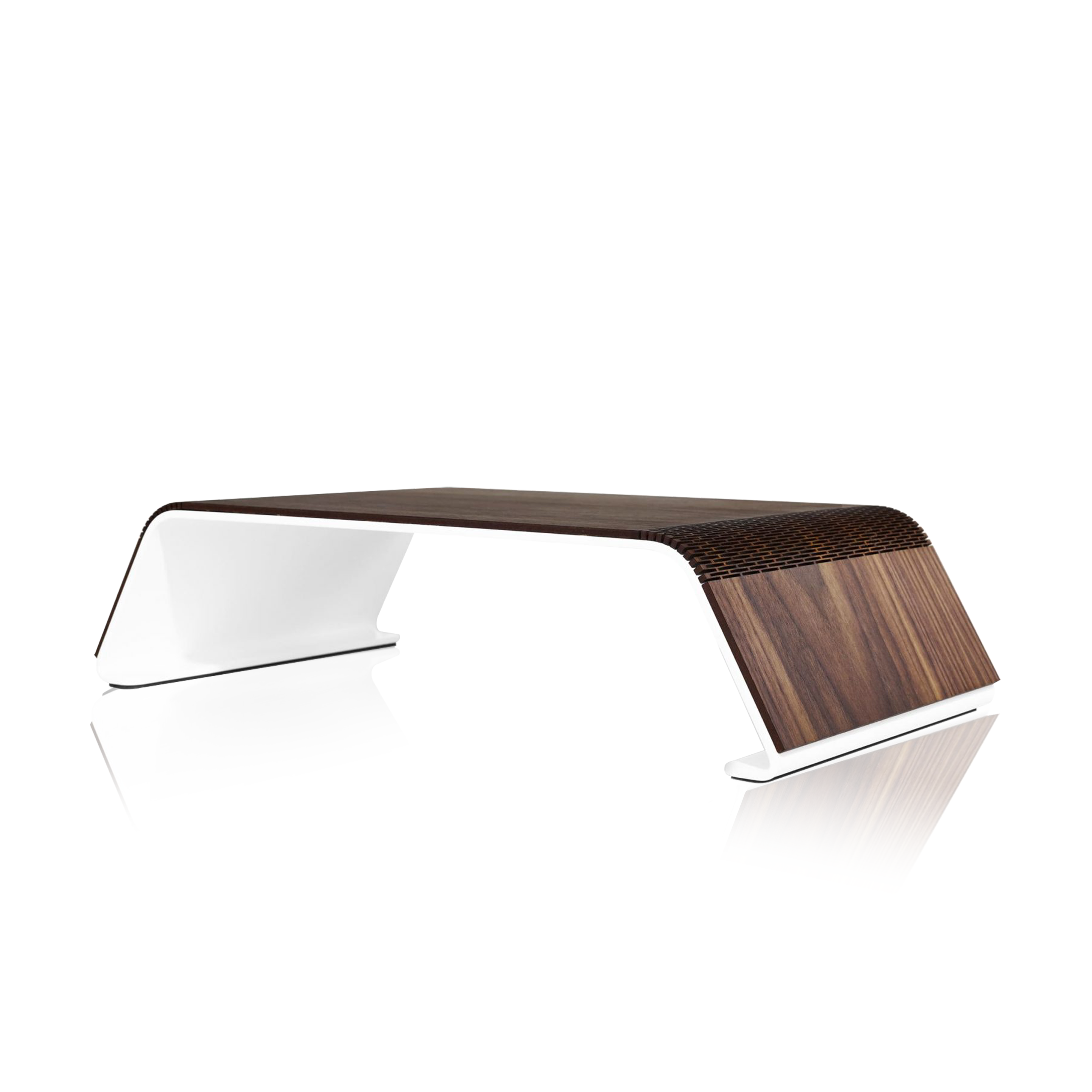 Apple houten monitor stand handgemaakt duurzaam en milieuvriendelijk.
