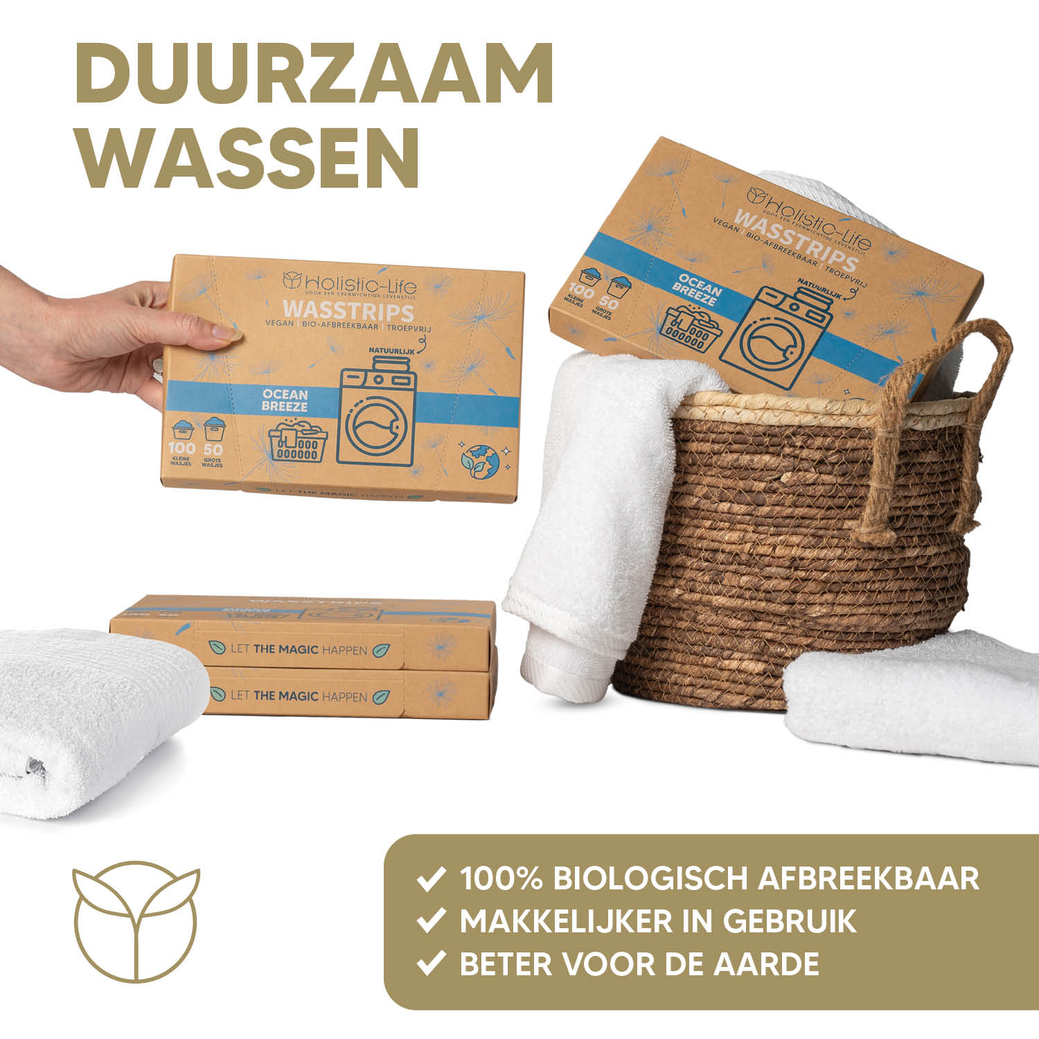 Wasstrips met natuurlijke ingrediënten voor een milieuvriendelijke was, wasdoekjes.