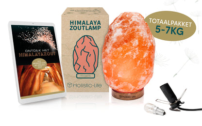 Himalaya zoutlamp totaalpakket e-book, dimmer zoutsteen en gloeilamp.