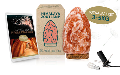 Himalaya zoutlamp totaalpakket e-book, dimmer zoutsteen 3-5kg en gloeilamp.