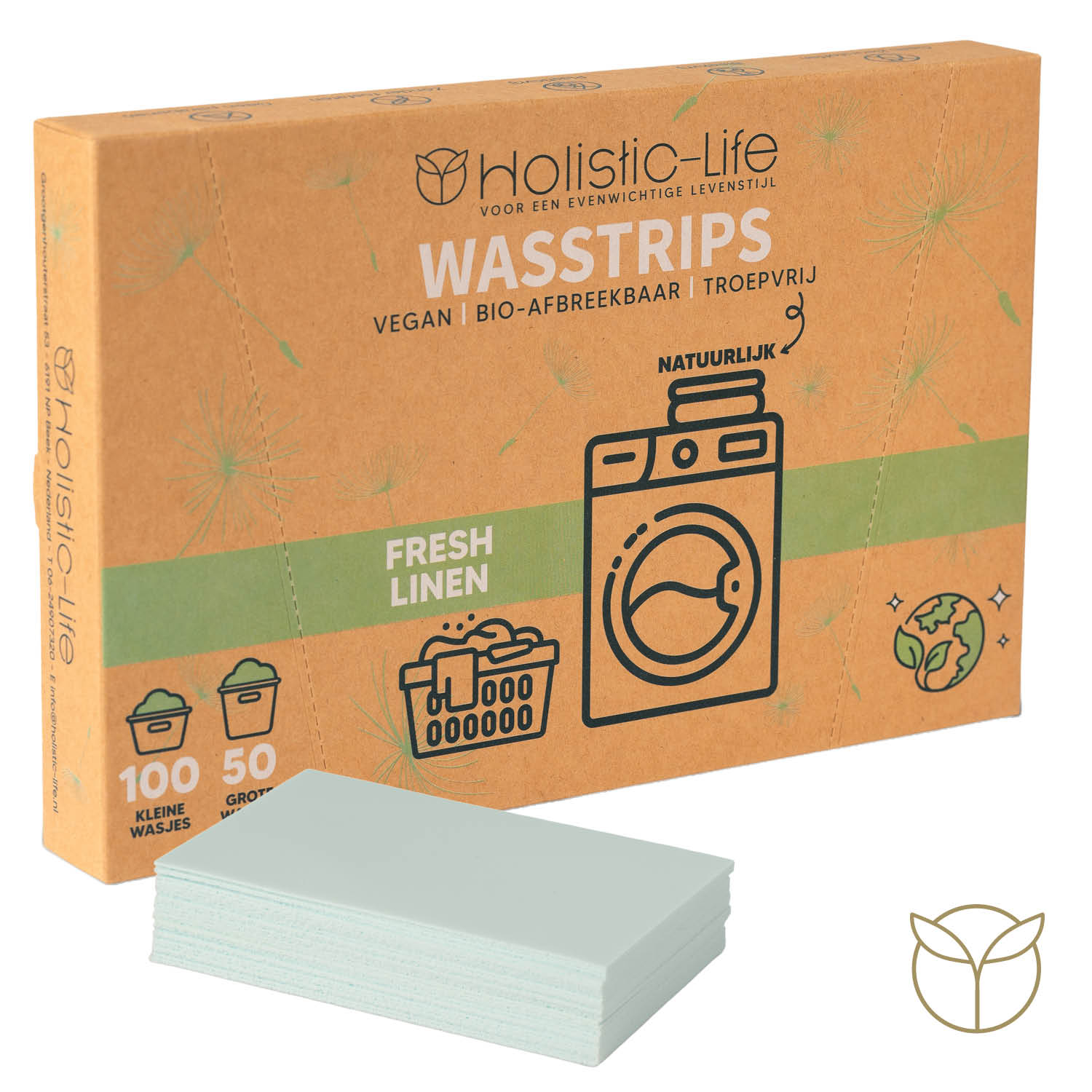 Wasstrips met eco-effect voor een frisse was, wasdoekjes en wasmiddel.