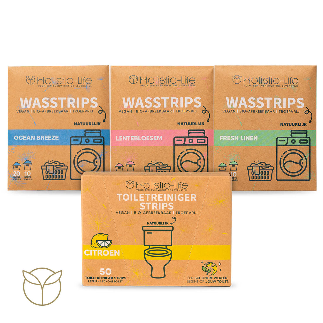 Wasstrips voor duurzaam wassen van kleding, wasmiddel en wasdoekjes.